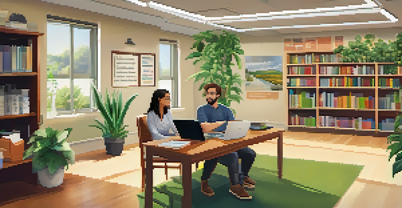 A student and an academic advisor engaged in a conversation in a cozy office filled with books and plants, showcasing a supportive educational environment.