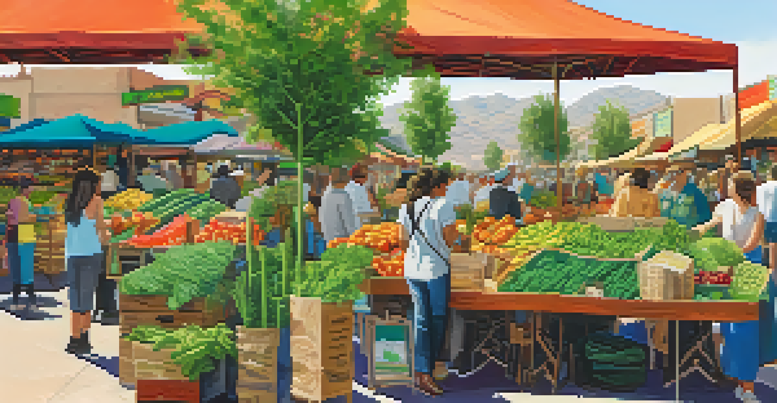 A lively market in Phoenix featuring eco-friendly products and a community focused on sustainability.