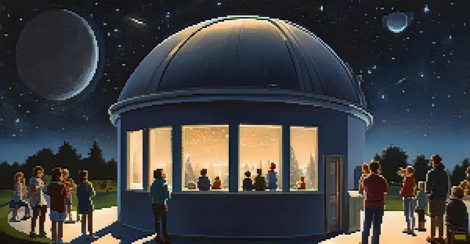 Families and children attending an astronomy event at a university observatory.
