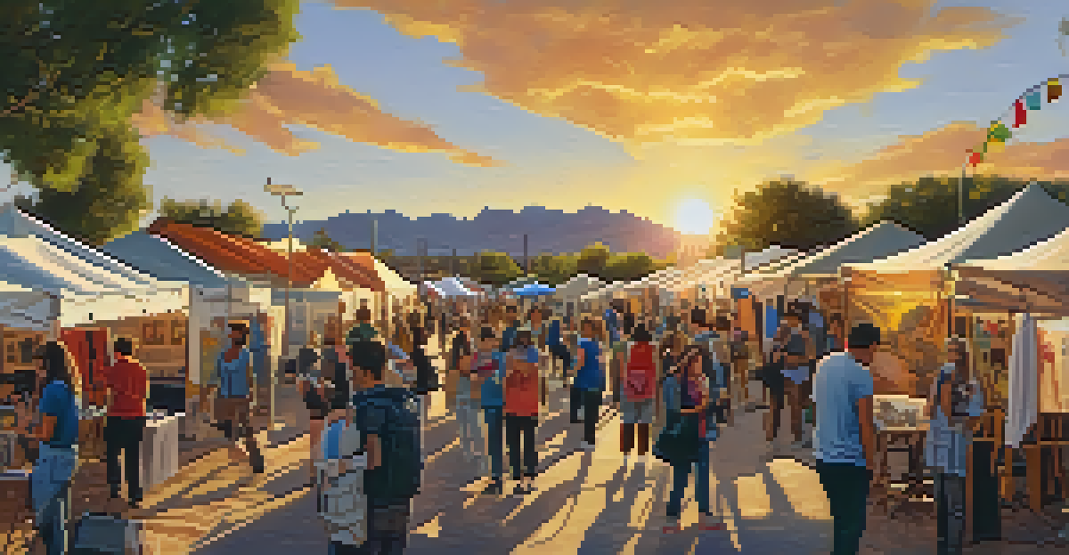 An outdoor art fair in Phoenix with tents displaying student artworks and people enjoying the event.