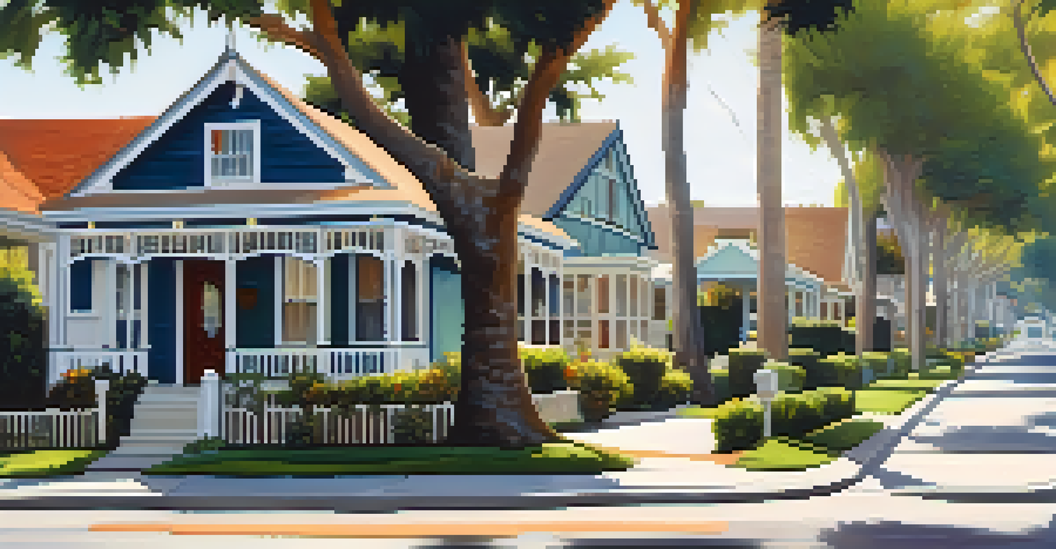 A lovely street view of the Coronado District with historic bungalows and residents on their porches.