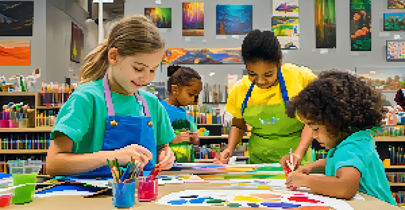 Children engaged in arts and crafts at the Phoenix Children's Museum, surrounded by colorful art supplies and a bright, cheerful atmosphere.
