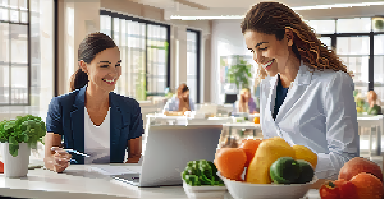 A nutritionist discussing a healthy diet with a woman in an inviting office.