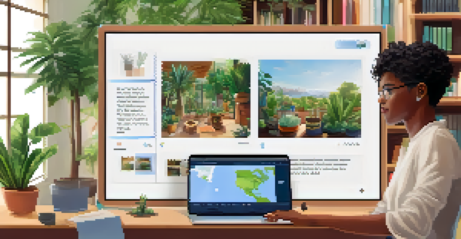 A student in a cozy room engaging in a virtual cultural exchange program, with a laptop showing participants from different countries.