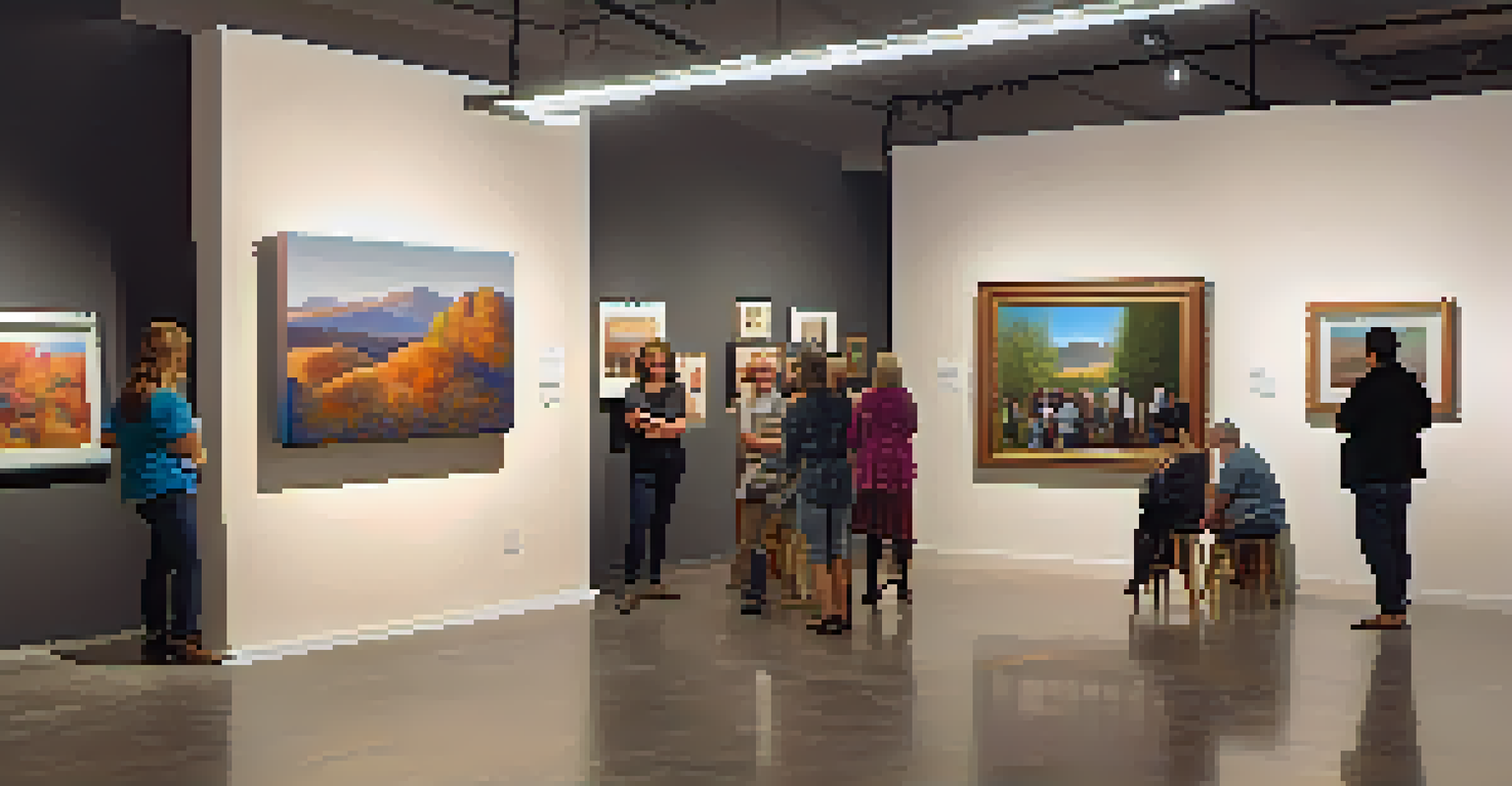 Interior of a local gallery during First Fridays, with visitors exploring and engaging with the art.