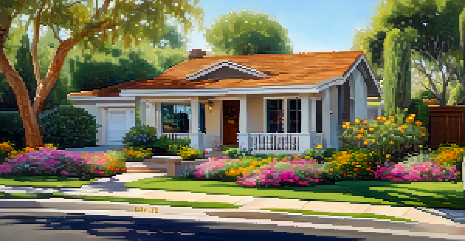 A close-up of a 'For Sale' sign in front of a charming home in Phoenix, surrounded by blooming flowers and greenery.