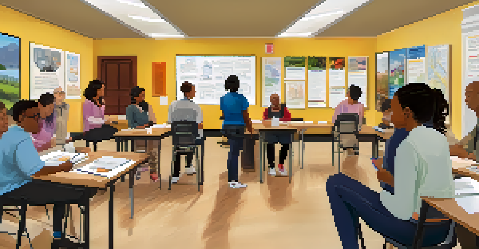A community workshop with residents learning about emergency preparedness from an instructor in a bright local center.