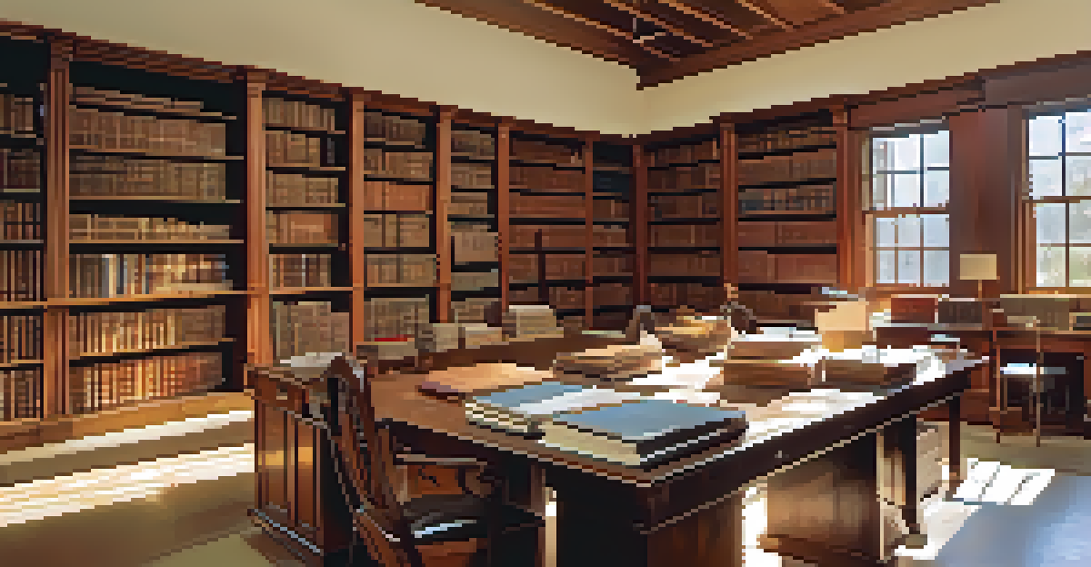 A research room at the Arizona Historical Society with tables, bookshelves filled with historical documents, and natural light streaming through the windows.