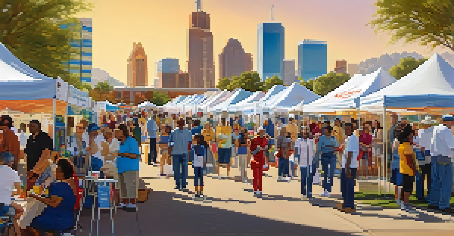 An outdoor health fair in Phoenix with booths offering preventive care services and community interaction under a sunny sky.
