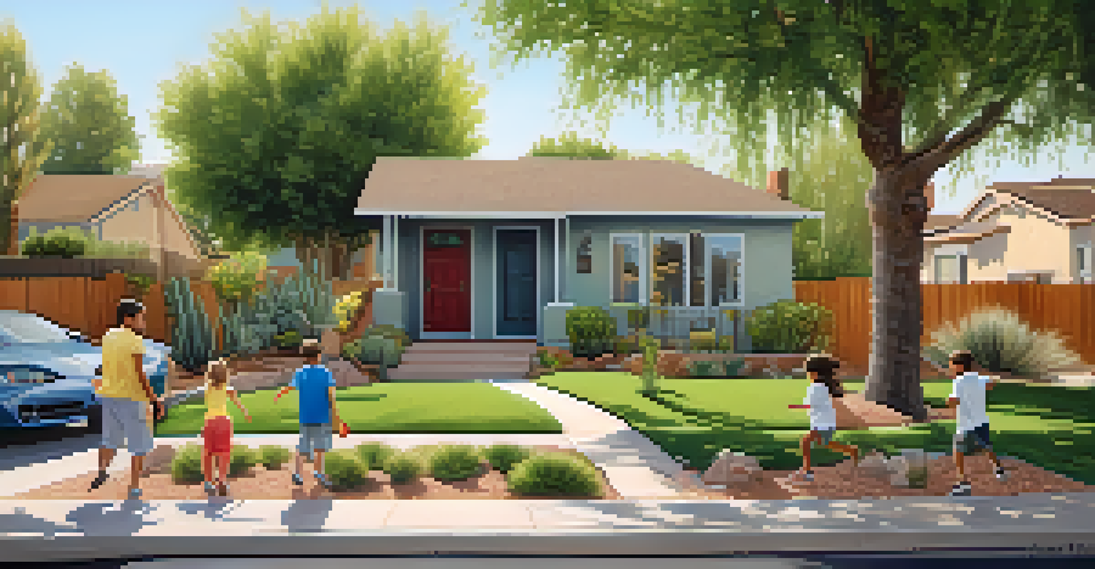 A picturesque family neighborhood in Phoenix with children playing and a rental home.