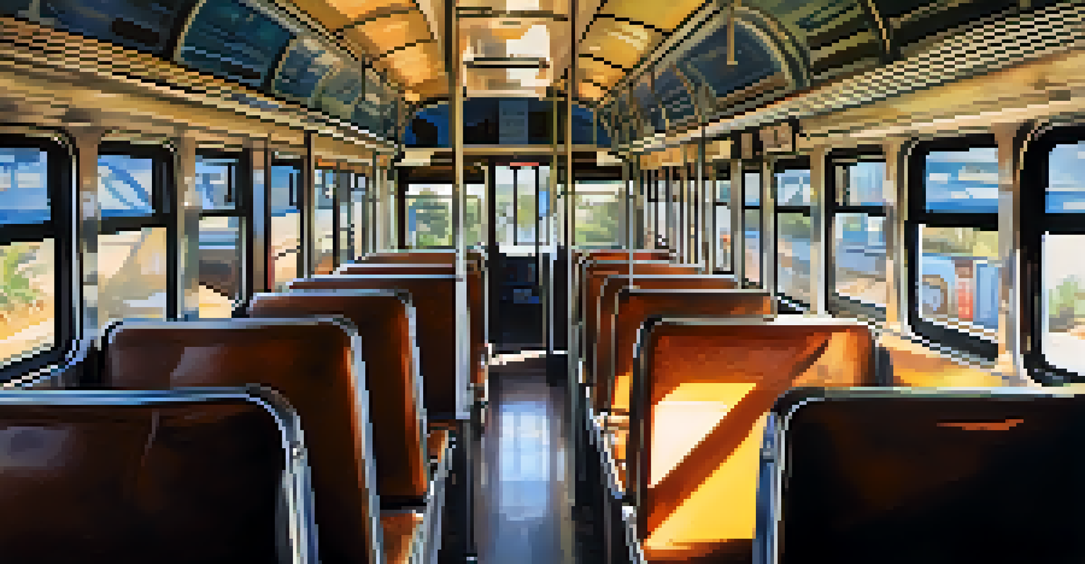 Interior of an aging public transit bus in Phoenix with worn seats and passengers sitting quietly.