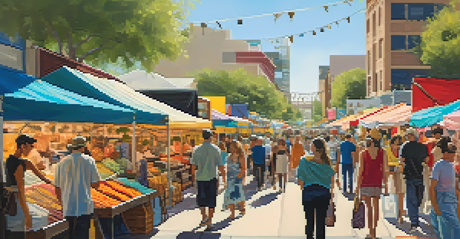A local fashion market in Phoenix with colorful stalls and shoppers enjoying the vibrant atmosphere.