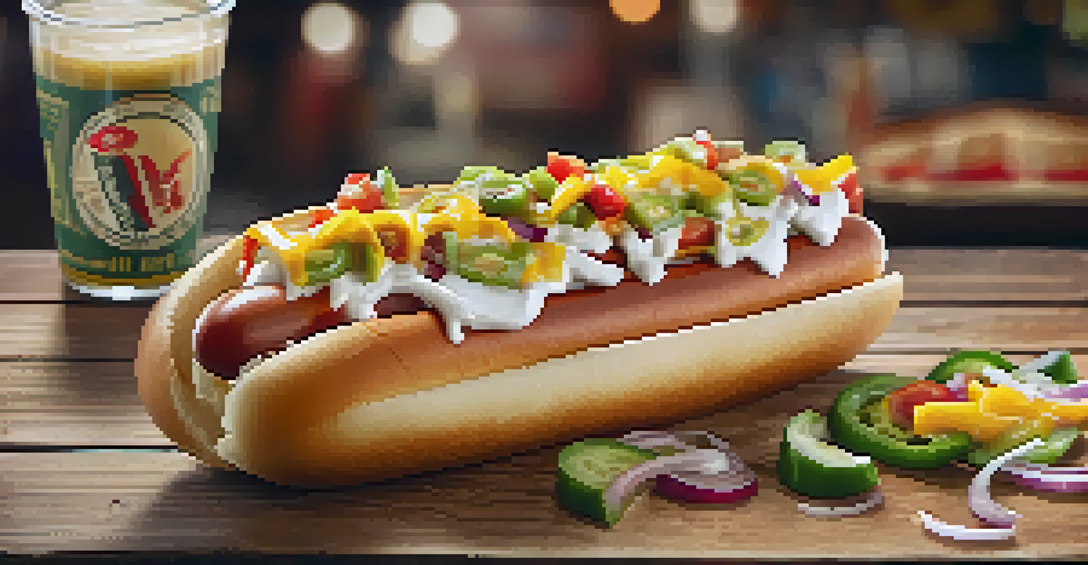 A close-up of a Sonoran hot dog with various toppings on a warm tortilla.