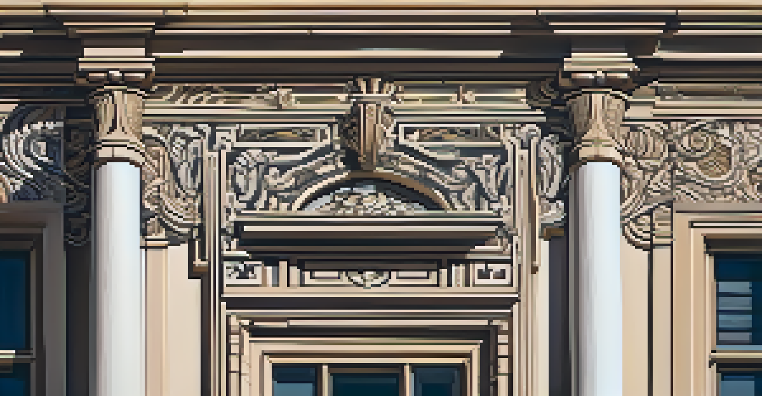 A close-up view of artistic details on a historical building, showcasing carvings and textures.