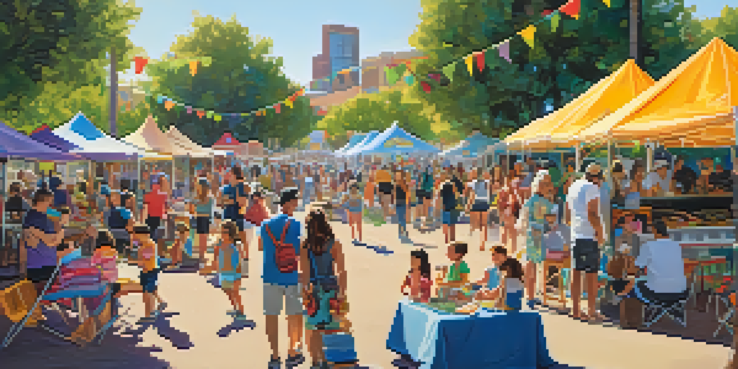 A lively outdoor festival in Phoenix with families enjoying music, food trucks, and children's activities in a sunny park.