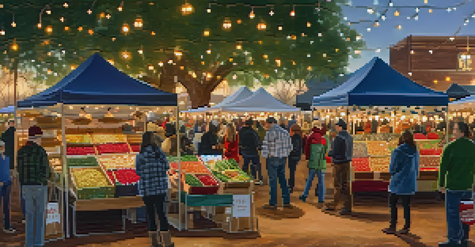 A winter farmers' market in Phoenix filled with holiday decorations and families participating in festive activities.