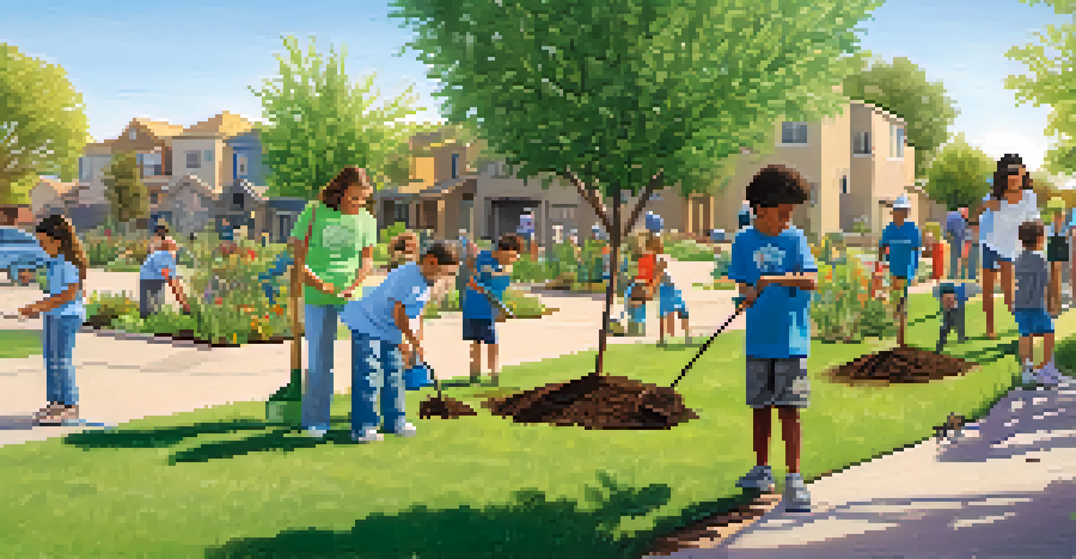 Residents of various ages participating in a community tree planting event in Phoenix.