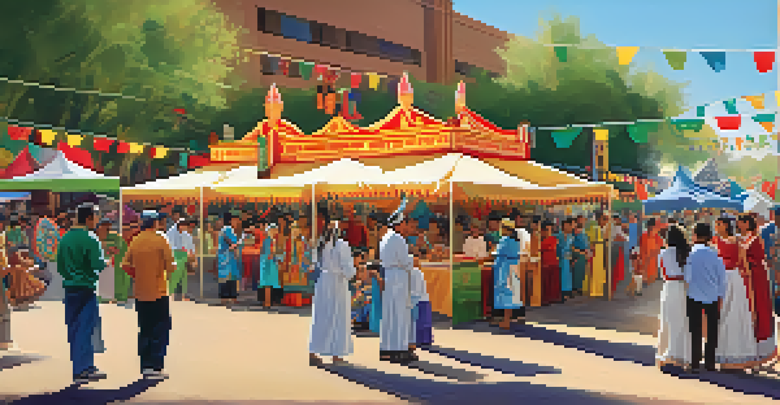 A vibrant cultural festival in Phoenix showcasing diverse graphic designs, with colorful booths and people enjoying the community atmosphere.
