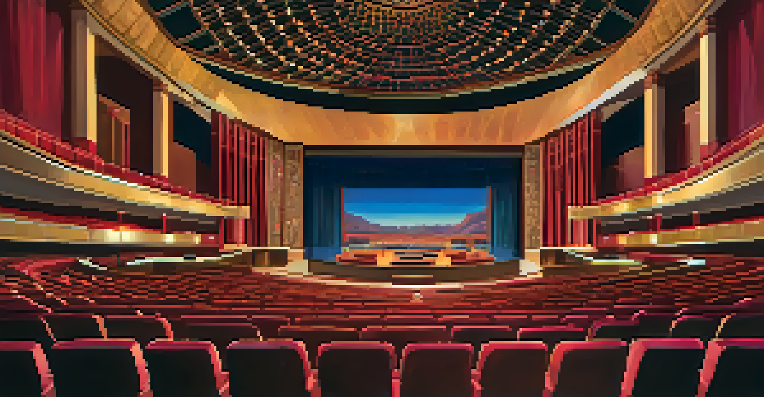 The interior of ASU Gammage theater, featuring elegant architecture and a stage set for a performance.
