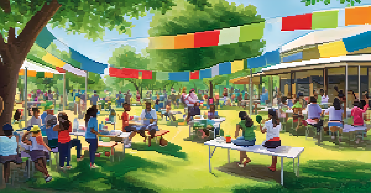 A community health workshop in a park with people participating in activities related to healthy living.