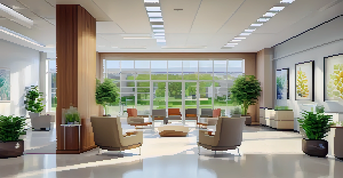 A modern healthcare clinic reception area with natural light, comfortable seating, and a welcoming reception desk.