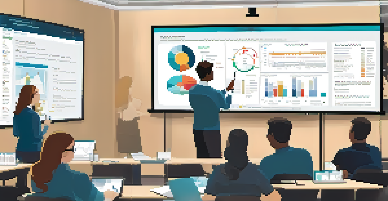 A facilitator demonstrating data visualization tools on a large screen during a training session, with attendees engaged and taking notes.