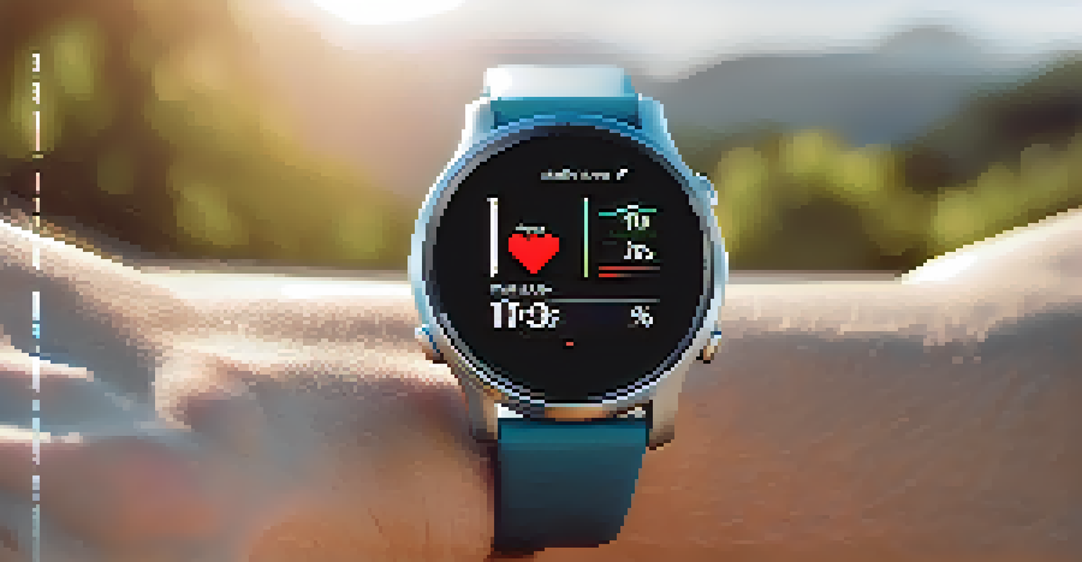 A fitness tracker on a wrist showing heart rate metrics in a sunny outdoor setting.