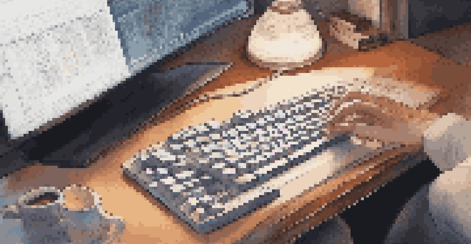 A close-up of hands typing on a keyboard, with programming code displayed on the screen in a warm and cozy workspace.