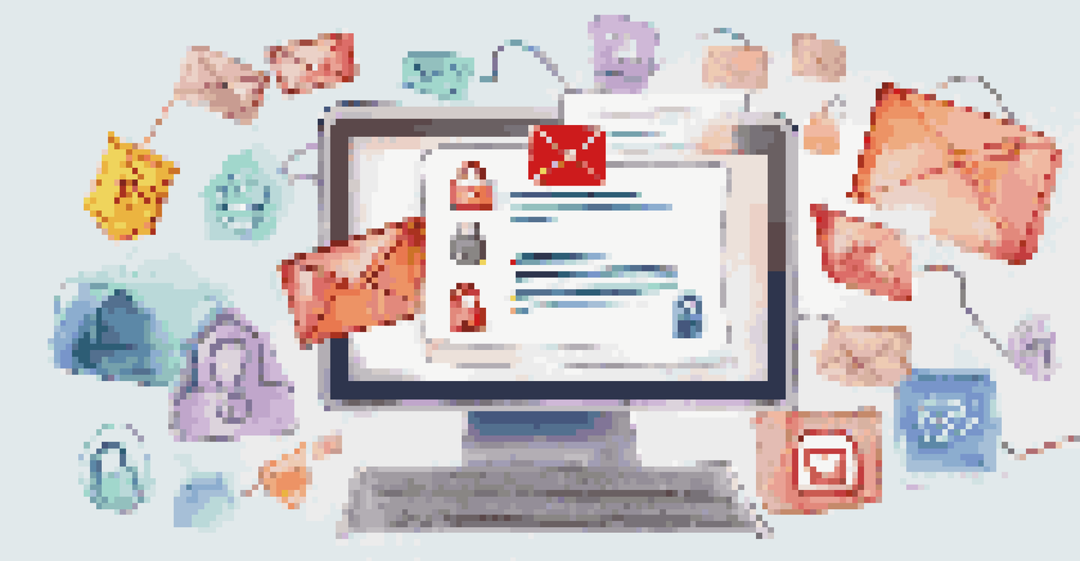An infographic showing email security threats and best practices with colorful icons and a checklist on a light background.