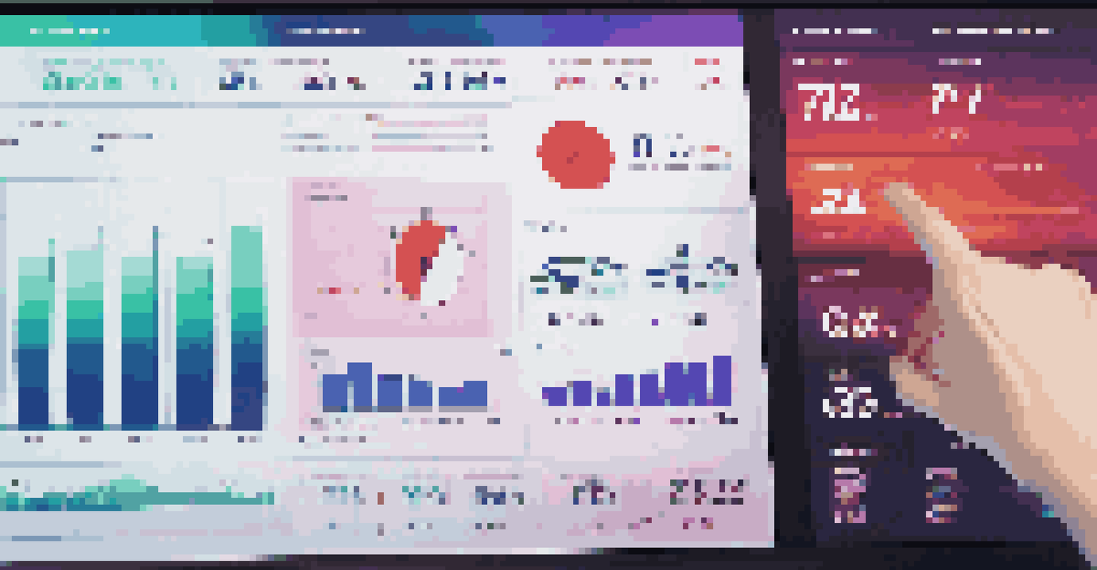 A close-up of a hand interacting with a digital dashboard showing real-time IT service metrics and performance indicators.