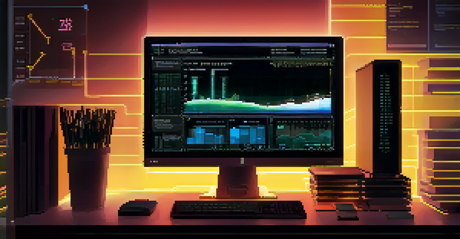 A close-up of a computer screen showing a deployment dashboard with graphs in a dimly lit room, emphasizing focus on coding and metrics.