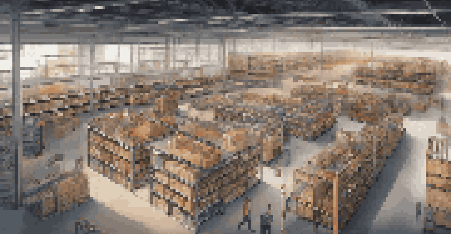 An overhead view of a high-tech warehouse featuring IoT sensors and organized shelves with products.