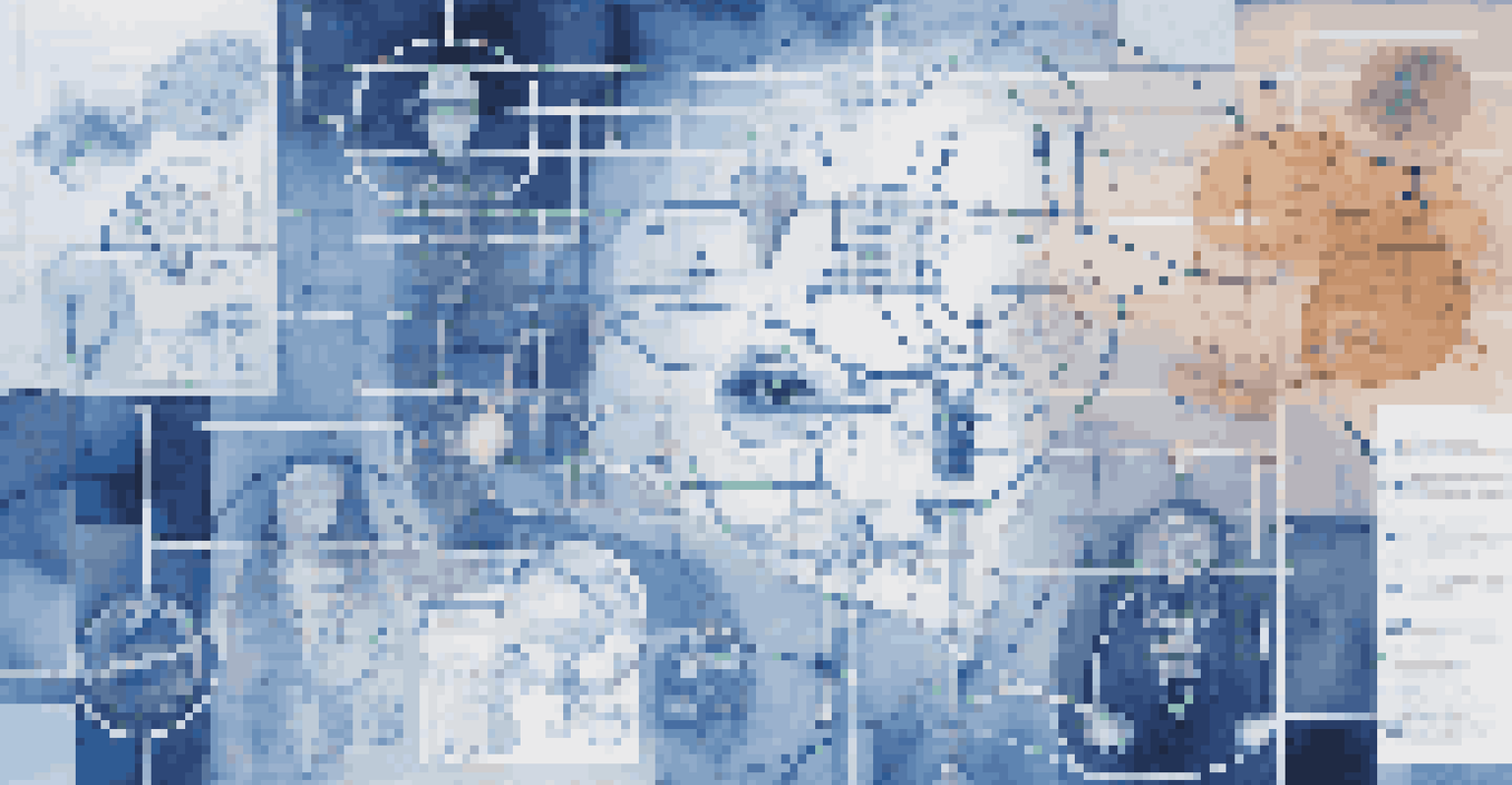 A visual representation of AI algorithms as interconnected nodes, with healthcare symbols in the background.
