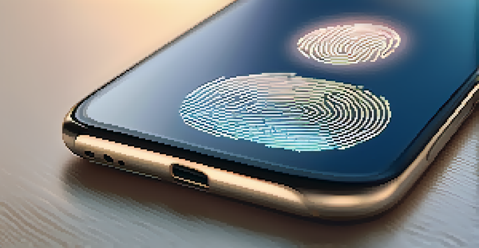 A close-up view of a fingerprint scanner on a smartphone with a fingerprint being scanned.