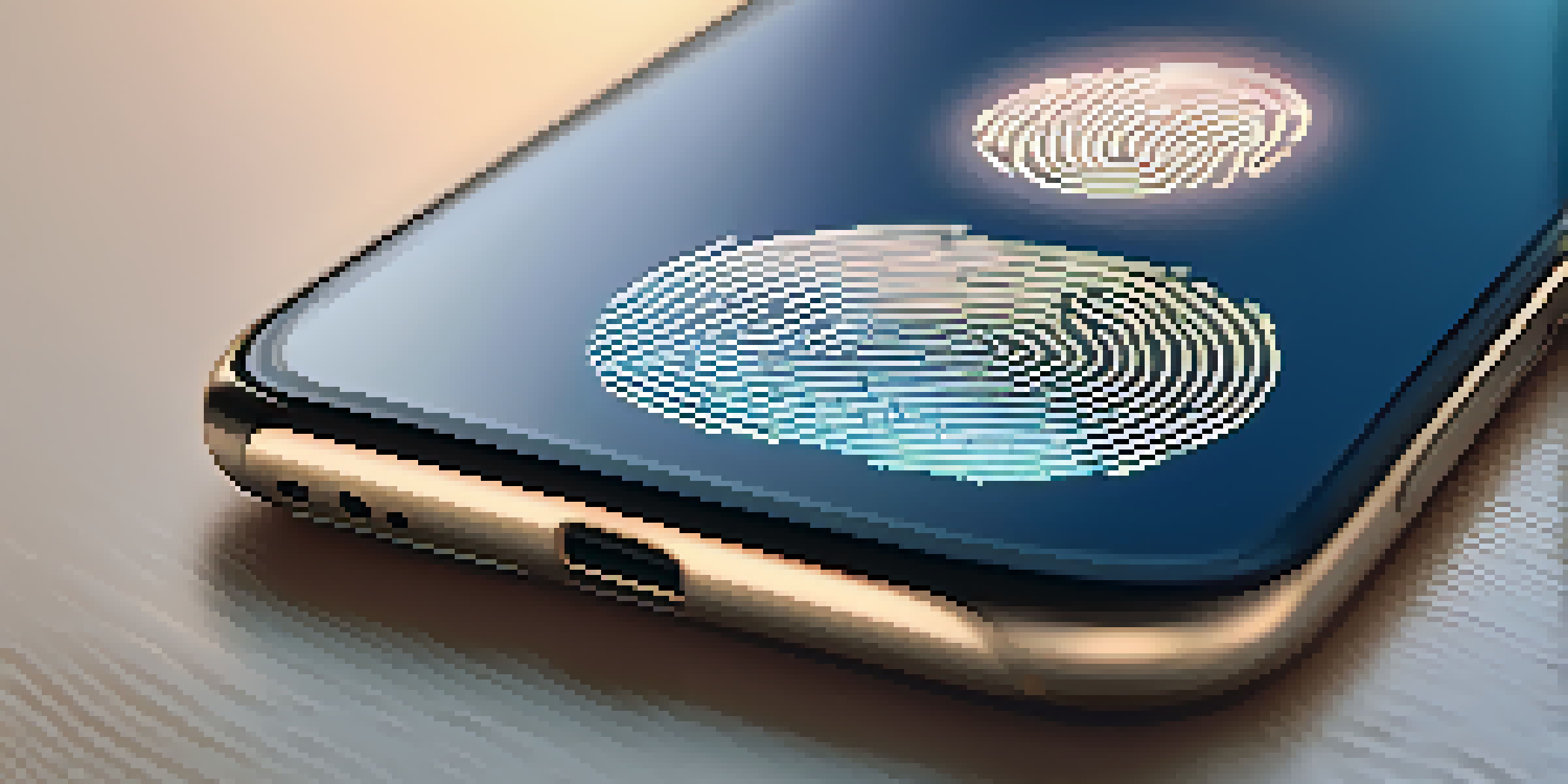 A close-up view of a fingerprint scanner on a smartphone with a fingerprint being scanned.