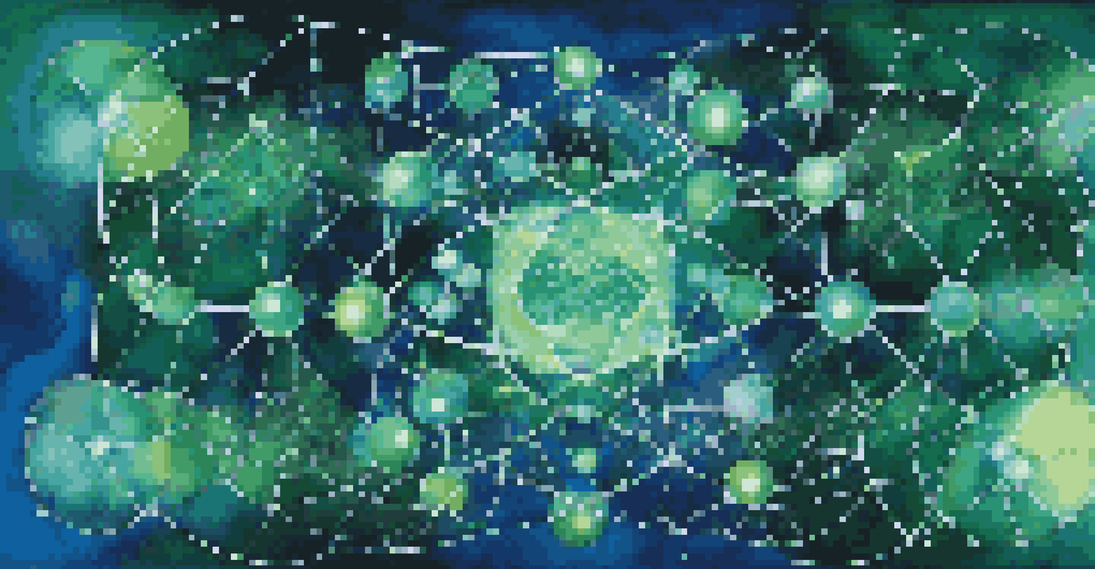 An artistic depiction of a molecular structure surrounded by a glowing grid, representing quantum states.