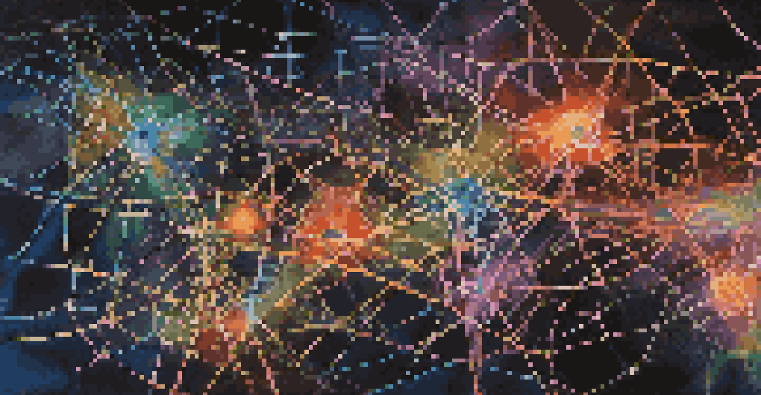 An abstract depiction of a neural network with glowing nodes and lines, representing data flow and machine learning.