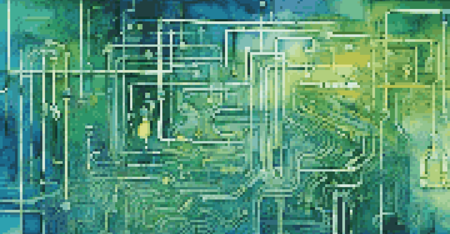 An abstract digital landscape depicting AI-driven data encryption with patterns of locks, keys, and flowing lines of code.