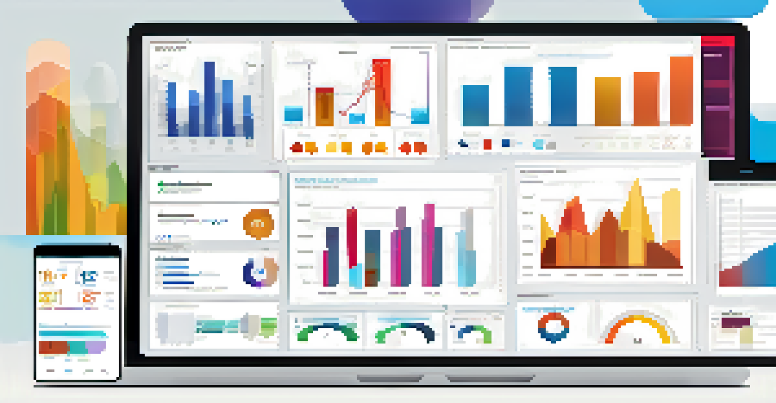An overhead view of a digital dashboard displaying colorful graphs and metrics related to supplier relationships, with a laptop and office supplies in the background.
