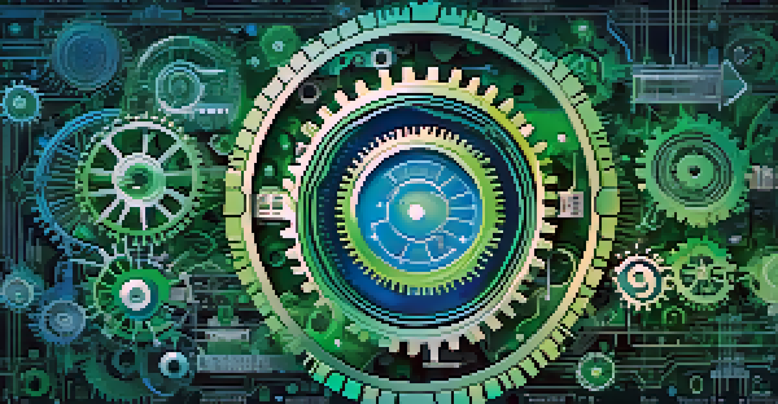An artistic illustration showing the evolution of open source software with logos and technological motifs against a blue and green gradient background.