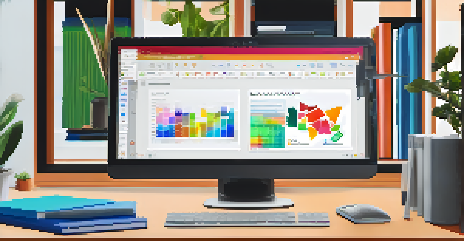 A close-up of a computer screen with a colorful digital collaboration tool interface in a cozy home office.
