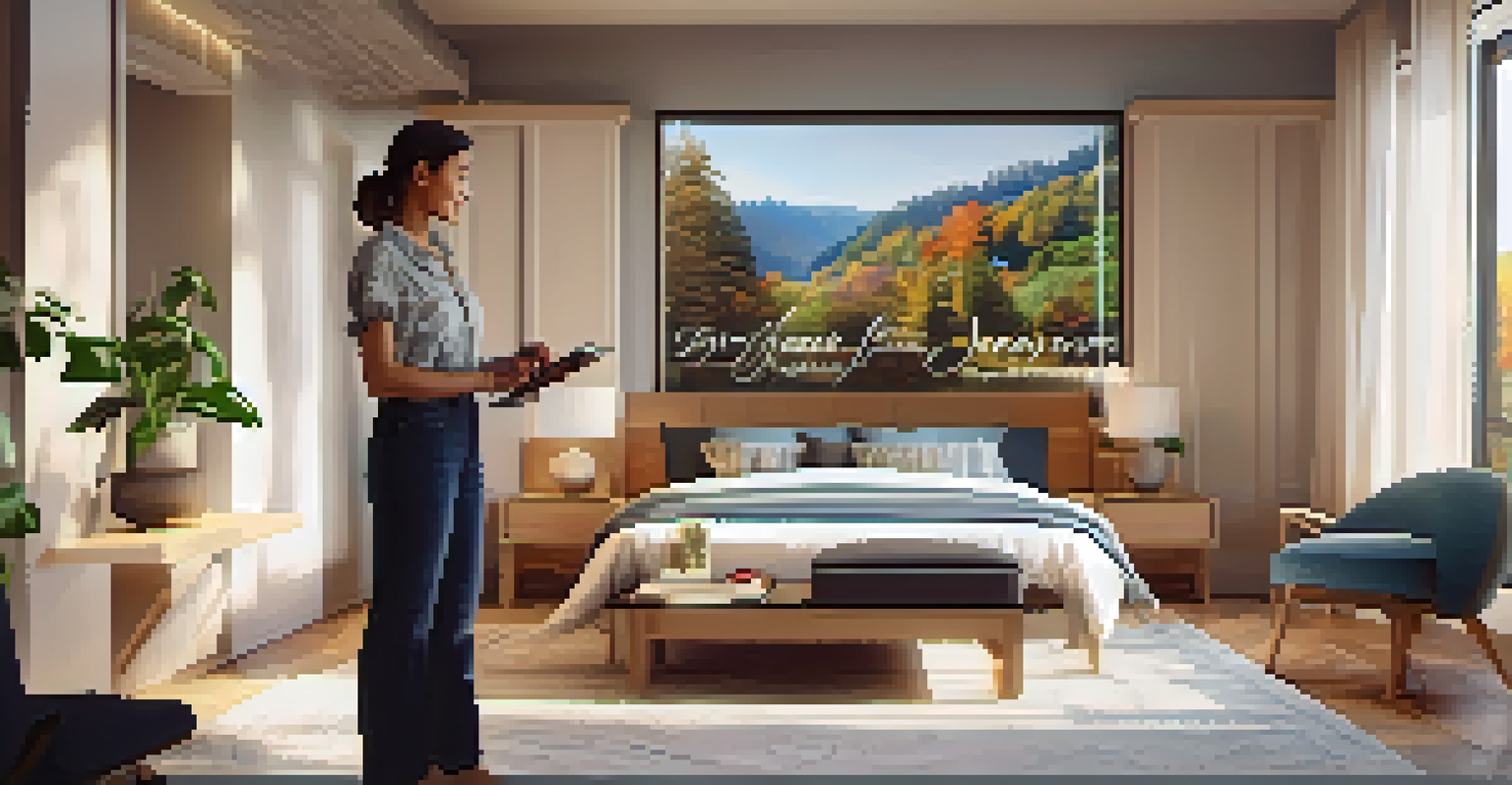 An interior designer visualizing a cozy bedroom with augmented reality furniture in a well-lit room.