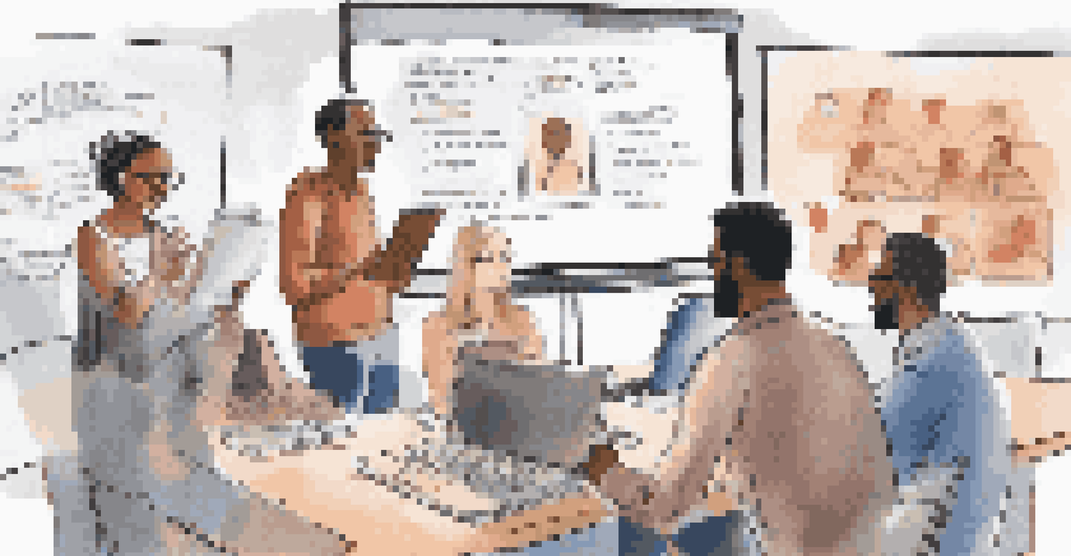 A diverse group of people in a workshop on data privacy, engaged around a table with laptops and a facilitator at a whiteboard.