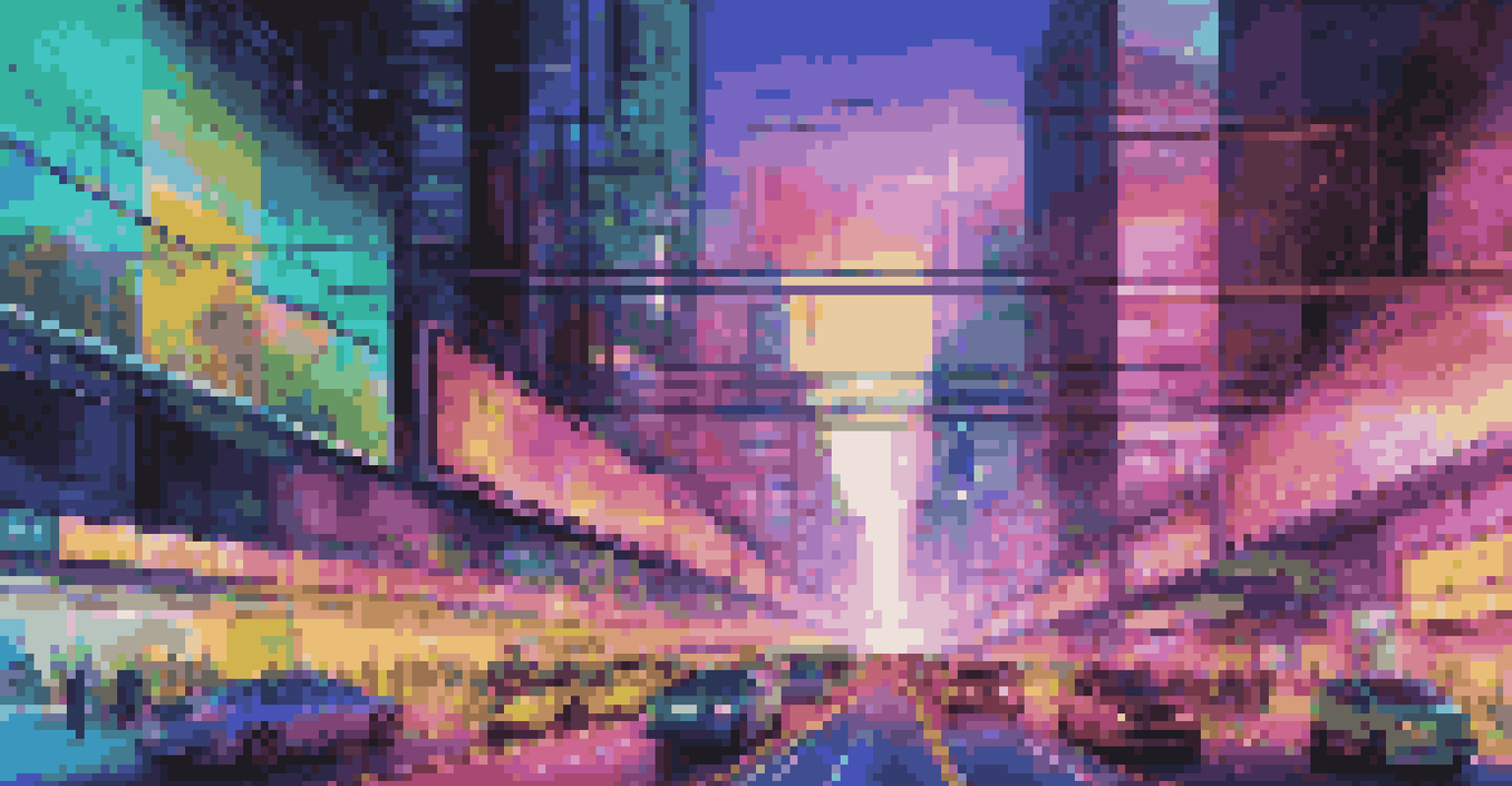 A smart city visualization with various digital twins representing traffic systems, energy grids, and public transport illuminated by neon colors.
