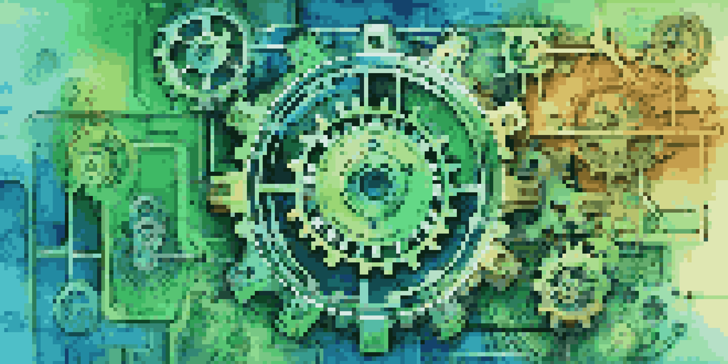 An abstract image of gears and digital interfaces symbolizing automation.