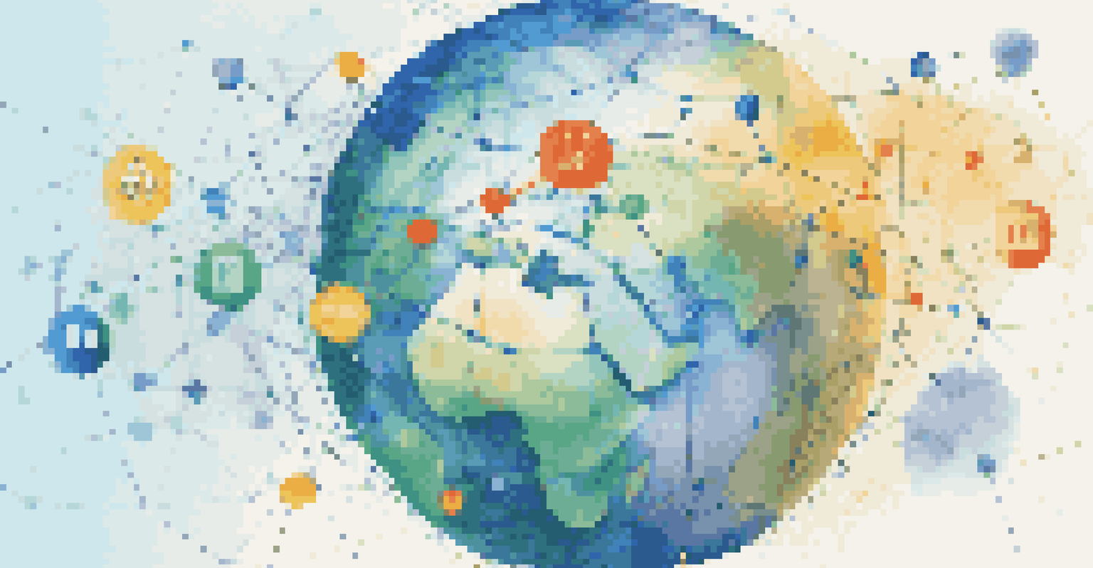An abstract globe surrounded by colorful SEO tool icons and a network of lines, representing digital marketing and connectivity.