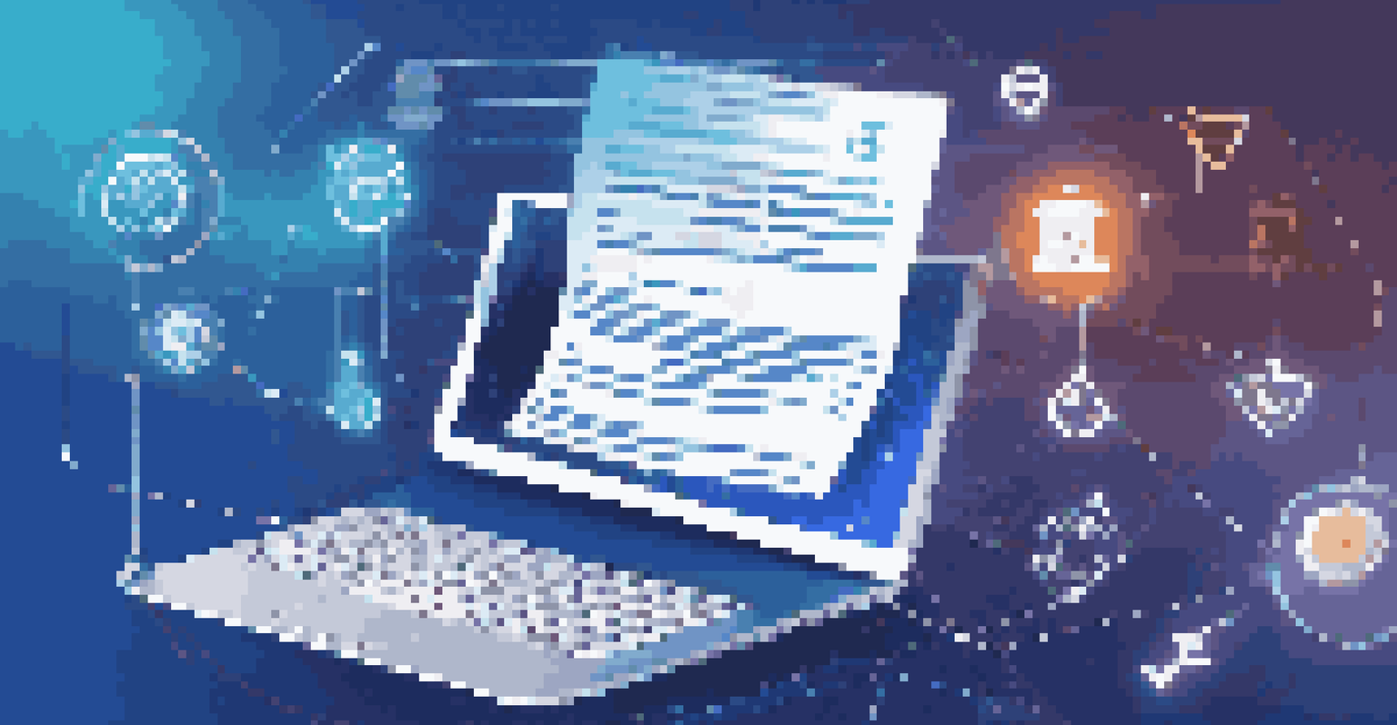 A digital contract hovering above a blockchain network, with icons representing automation and trust, set against a deep blue and silver background.