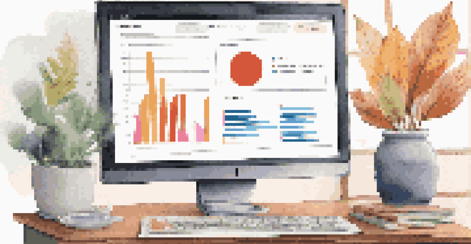 A computer screen displaying an email marketing dashboard with colorful graphs and segmentation tools, accompanied by a cup of coffee and notepad.