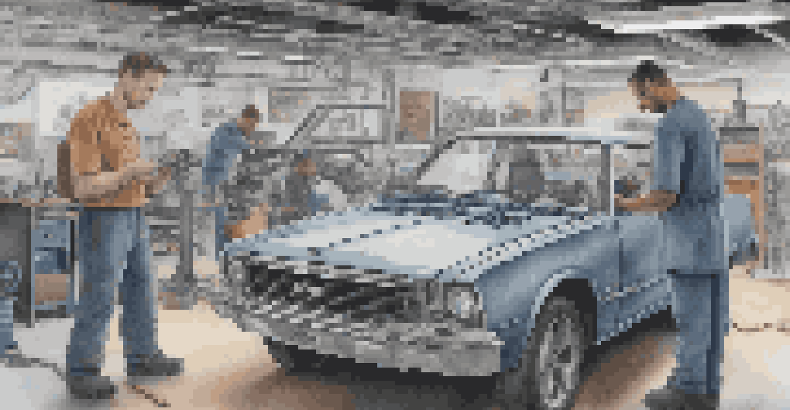A mechanic in a workshop using augmented reality overlays for car engine repair, showing concentration and interaction with the AR technology.
