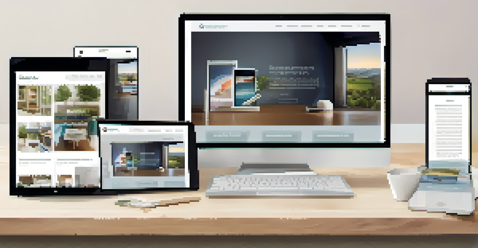 An artistic view of a responsive design displayed on a smartphone, tablet, and laptop, showing the same website adapting to different screen sizes.